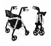 Aidapt Bariatric Folding Light Weight 4 Wheeled Rollator Mobility Aid with Seat, Detachable Carry Bag, Lockable Brakes and Puncture Proof Tyres for Indoor and Outdoor use.
