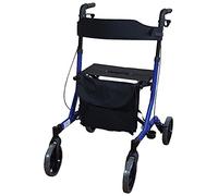 Aidapt Deluxe Blue Folding Light Weight 4 Wheeled Rollator Mobility Aid with Seat, Carry Bag, Lockable Brakes, Walking Stick Holder and Puncture Proof TYRES for Indoor and Outdoor use