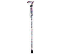 Aidapt Patterned Fold Down Adjustable Height Lightweight Walking Stick with Anti Slip Ferrule Foot for Stability and Confidence when Walking. Supplied with a Hanging Carry Strap and Handle.