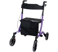 Aidapt Deluxe Purple Folding Light Weight 4 Wheeled Rollator Mobility Aid with Seat, Carry Bag, Lockable Brakes, Walking Stick Holder and Puncture Proof Tyres for Indoor and Outdoor use.