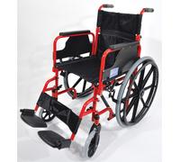 Aidapt Folding Self-Propelled Steel Wheelchair Deluxe - 18" Wide, Brakes, Removable Footrests - Red