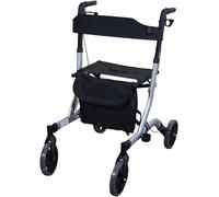 Aidapt Deluxe Grey Folding Light Weight 4 Wheeled Rollator Mobility Aid with Seat, Carry Bag, Lockable Brakes, Walking Stick Holder and Puncture Proof TYRES for Indoor and Outdoor use