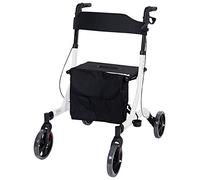 Aidapt Deluxe White Folding Light Weight 4 Wheeled Rollator Mobility Aid with Seat, Carry Bag, Lockable Brakes, Walking Stick Holder and Puncture Proof TYRES for Indoor and Outdoor use