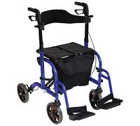 Aidapt Duo Deluxe Blue Folding Light Weight 4 Wheeled Rollator Transit Chair Mobility Aid with Seat, Foot Plates, Carry Bag, Lockable Brakes and Puncture Proof Tyres for Indoor and Outdoor use.