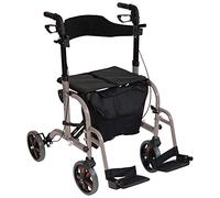 Aidapt Duo Deluxe Grey Folding Light Weight 4 Wheeled Rollator Transit Chair Mobility Aid with Seat, Foot Plates, Carry Bag, Lockable Brakes and Puncture Proof Tyres for Indoor and Outdoor use.