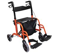 Aidapt Duo Deluxe Orange Folding Light Weight 4 Wheeled Rollator Transit Chair Mobility Aid with Seat, Foot Plates, Carry Bag, Lockable Brakes and Puncture Proof Tyres for Indoor and Outdoor use.