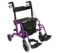 Aidapt Duo Deluxe Purple Folding Light Weight 4 Wheeled Rollator Transit Chair Mobility Aid with Seat, Foot Plates, Carry Bag, Lockable Brakes and Puncture Proof Tyres for Indoor and Outdoor use.