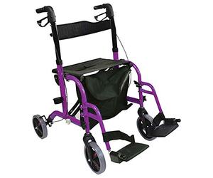 Aidapt Duo Deluxe Purple Folding Light Weight 4 Wheeled Rollator Transit Chair Mobility Aid with Seat, Foot Plates, Carry Bag, Lockable Brakes and Puncture Proof Tyres for Indoor and Outdoor use.
