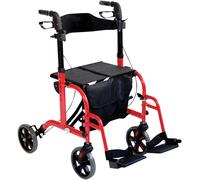 Aidapt Duo Deluxe Rollator and Transit Chair in One 4 Wheel Walker Seat Red