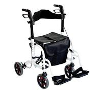 Aidapt Duo Deluxe White Folding Light Weight 4 Wheeled Rollator Transit Chair Mobility Aid with Seat, Foot Plates, Carry Bag, Lockable Brakes and Puncture Proof Tyres for Indoor and Outdoor use.