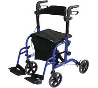 Aidapt Duo Deluxe Blue Folding Light Weight 4 Wheeled Rollator Transit Chair Mobility Aid with Seat, Foot Plates, Carry Bag, Lockable Brakes and Puncture Proof Tyres for Indoor and Outdoor use.