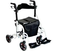 Aidapt Duo Deluxe White Folding Light Weight 4 Wheeled Rollator Transit Chair Mobility Aid with Seat, Foot Plates, Carry Bag, Lockable Brakes and Puncture Proof Tyres for Indoor and Outdoor use.