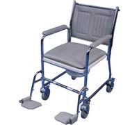 Aidapt Wheeled Mobile Commode Over Toilet Chair with Padded Back, Drop Down Arm Supports, Locking Castors, Large Removable Bucket and Swing Up Foot Rests Flat Packed Aid