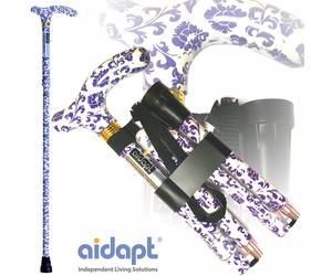Aidapt Folding & Extendable Patterned Walking Stick Blue White Floral QUALITY