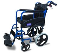 Aidapt Folding Lightweight Attendant Propelled Aluminium Wheelchair With 18" Seat, Brakes, Lap Strap, Padded Upholstery, Removable Foot Rests and Side Panels for Privacy. Indoors and Outside
