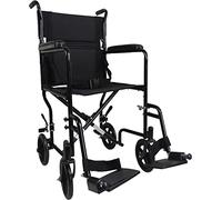 Aidapt Folding Lightweight Attendant Propelled Steel Wheelchair with Brakes, Lap Strap, Removable Swing Away Foot Rests and 19" Wide Seat. Ideal for Every Day Use Indoors and Outside