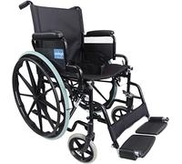 Aidapt Self-Propelled Folding Steel Wheelchair - 18" Seat, Brakes, Lap Strap, Removable Footrests