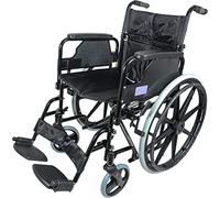 Aidapt Folding Lightweight Self Propelled Steel Wheelchair with Brakes, Extra Wide Seat (18") Lap Strap, Removable Foot Rests and Side Panels for Privacy. Indoor and Outside Use