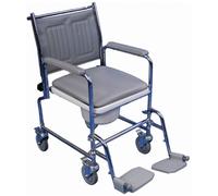 Aidapt Height Adjustable Mobile Commode with Detachable Arm Supports, Wipe Clean Seat, Over Seat and Castors with Brakes Already Assembled Aid