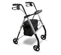 Aidapt Lightweight Folding Four Wheeled Rollator.6 Wheels,Ergonomic Handle Brakes,Parking Brake,Fabric Padded Seat,Shopping Bag,Height Adjustable Handles&Legs,Flip Up Backrest,Aid,Elderly,Mobility