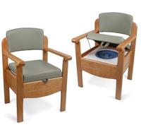 Aidapt Luxury Wooden Commode Chair - Discreet Bedside Toilet with Concealed Commode Pan, Padded Seat & Backrest, Portable Toilet Aid for Elderly, Homecare & Nursing Homes, Modern Pebble Grey Design