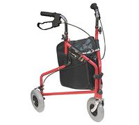 Aidapt Red Folding Light Weight 3 Wheeled Tri Walker Rollator Mobility Aid with Carry Bag and Lockable Brakes for Indoor and Outdoor use