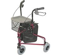 Aidapt Red Folding Light Weight Aluminium 3 Wheeled Tri Walker Rollator Mobility Aid with Carry Bag, Basket, Tray and Lockable Brakes for Indoor and Outdoor use.