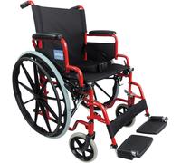 Aidapt Folding Lightweight Self Propelled Steel Wheelchair with Brakes, Extra Wide Seat (18") Lap Strap, Removable Foot Rests and Side Panels for Privacy. Indoor and Outside Use