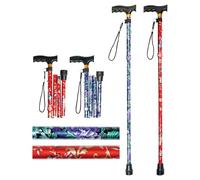 Aidapt Set of 2 Floral Folding Walking Sticks with Adjustable Height, Smooth Handle, Rubber Ferrule, and Hanging Strap - Stylish and Convenient Mobility Aid Set of 2