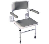 Aidapt Solo Standard Deluxe Shower Seat with Legs and Backrest Padded Arms,Seat and Back,Wall Mounted,Fold Flat Against Wall,Clip On/Off seat,Adjustable,Compact,Space Saver,Elderly,Disabled
