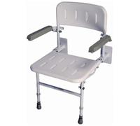 Aidapt Solo Standard Shower Seat with Legs and Backrest Padded Arms,Wall Mounted,Fold Flat Against Wall,Clip On/Off seat,Adjustable,Compact,Space Saver,Elderly,Disabled,FIXING SCREWS NOT SUPPLIED