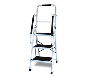 Aidapt Step Stool with Handrail - 3-Step Ladder with Non-Slip Wide Pedals, Sturdy & Portable Folding Design, Durable Steel Frame for Household, Office, DIY & Multi-Use Support