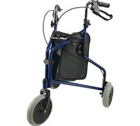 Aidapt 3-Wheel Steel Tri-Walker, Foldable, Height Adjustable, Loop Brakes, Silver with Bag
