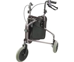 Aidapt Three Wheeled Steel Tri-Walker - Silver, Foldable, Height Adjustable, Loop Brakes, Puncture Proof Tyres for Indoor and Outdoor Use