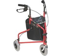 Aidapt Folding Lightweight 3-Wheel Tri Walker Rollator, Carry Bag & Lockable Brakes, Red