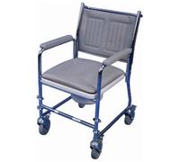 Aidapt Wheeled Mobile Commode Over Toilet Chair with Padded Back, Removable Arm Supports and Detachable Padded Over Seat, Locking Castors and a 7 5 Litter Removable Bucket