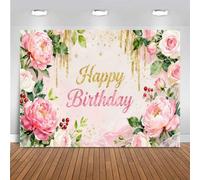 Aidatain 9x6ft Happy Birthday Backdrop Decorations for Women Rose Gold Glitters Flower Photography Background for Girls Banner Baby Shower Party Supplies Photo Booth Props BJTLAT3