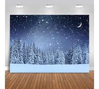 Aidatain 9x6ft Winter Night Snowflake Backdrops Starry Sky Moon Blurry Fir Trees Pine Forest Snow Scene Background Merry Christmas New Year Party Decoration Studio Props BJOKAT0027