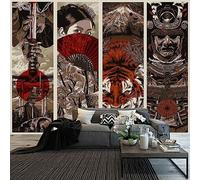 Aidatain Japanese Style Tapestry Samurai Maiko Wall Tapestry for Bedroom Tiger Tapestry Flannel 108x90 Mount Fuji Aesthetic Beach Blanket Living Dinning Room College Dorm Wall Hanging GTFNAT0065