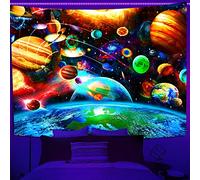 Aidatain Outer Space Planet Tapestry Space Uv Reactive Blacklight Solar System Galaxy Wall Hanging Tapestries Flannel 60" 51" For Men Living Room Bedroom Poster YGTRLAT23