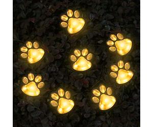 AIDDOMM Solar Paw Print Lights, Cat Dog Animal Solar String Lights (Set of 8) Outdoor Decoration, a Gift for Pet Lovers, Waterproof, 16.8 ft, 8 Modes, Warm White