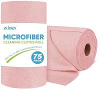 AIDEA Pink Microfiber Cleaning Cloth Roll-75PK, Reusable Paper Towels, Tear Away Towels, Washable Shop Rags, Microfiber Towels for Cars, Lint Free Cleaning Rags for House, Kitchen, Window-11.5"×11.5"