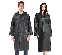 AIDEGER EVA Rain Ponchos for Adults, 2 Pack Reusable Raincoats with Hoods and Sleeves Lightweight Rain Jacket