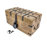 Aiden Asher Handmade Pirate Treasure Chest - Wooden Storage Box with Iron Lock & Skeleton Key - Rustic Decorative Jewelry, Toy, Geocache, or Keepsake Chest (Large 12.25 x 6.25 x 6)