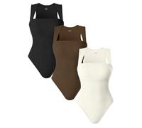AIDEUX Tghetiop Women's 3 Piece Sleeveless Bodysuits, Square Neck Shapewear Tank Tops, and Ribbed Slimming Body Suit - Sexy andseamless bodysuit (Black Coffee Beige 1, S)