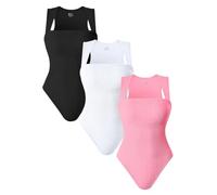 AIDEUX Women's 3-Piece Sleeveless Bodysuit, Shaping Square Neck Tank Top, Ribbed Slimming Jumpsuit - Sexy Seamless Bodysuit, S