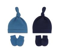 AIDIER Baby Hat and Mittens Cotton Beanie Caps No Scratch Mittens 2pcs Baby Hats and 2 Pairs Baby Mittens Gloves Newborn Baby Hats Mittens Set for Baby Boy Girl 0-24 Months Infant Baby Accessories