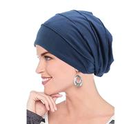 AIDIER Cotton Chemo Hat Sleep Cap Satin Lined Hats Elastic Turban Surgical Scrub Cap Stretchy Hats for Hair Loss Women Blue