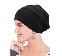 AIDIER Cotton Chemo Hat Sleep Cap Satin Lined Hats Elastic Turban Surgical Scrub Cap Stretchy Hats for Hair Loss Women Black