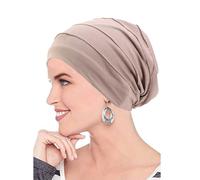 AIDIER Cotton Chemo Hat Sleep Cap Satin Lined Hats Elastic Turban Surgical Scrub Cap Stretchy Hats for Hair Loss Women Khaki
